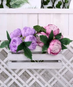 HIER_1130 Artificial Peony 5 Flower Head Lavender/Pink Peony Bouquet | Artificial Silk Peonies Spray