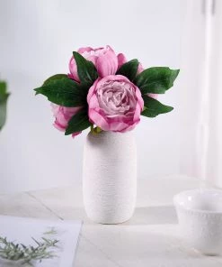 HIER_1130 Artificial Peony 5 Flower Head Lavender/Pink Peony Bouquet | Artificial Silk Peonies Spray
