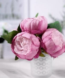 HIER_1130 Artificial Peony 5 Flower Head Lavender/Pink Peony Bouquet | Artificial Silk Peonies Spray
