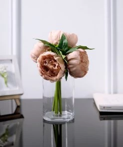 HIER_1130 5 Flower Head Mauve Peony Bouquet | Artificial Silk Peonies Spray Artificial Peony