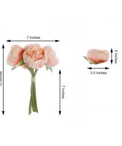 HIER_1130 5 Flower Head Peach Peony Bouquet | Artificial Silk Peonies Spray 16 HIER_1130 5 Flower Head Peach Peony Bouquet | Artificial Silk Peonies Spray