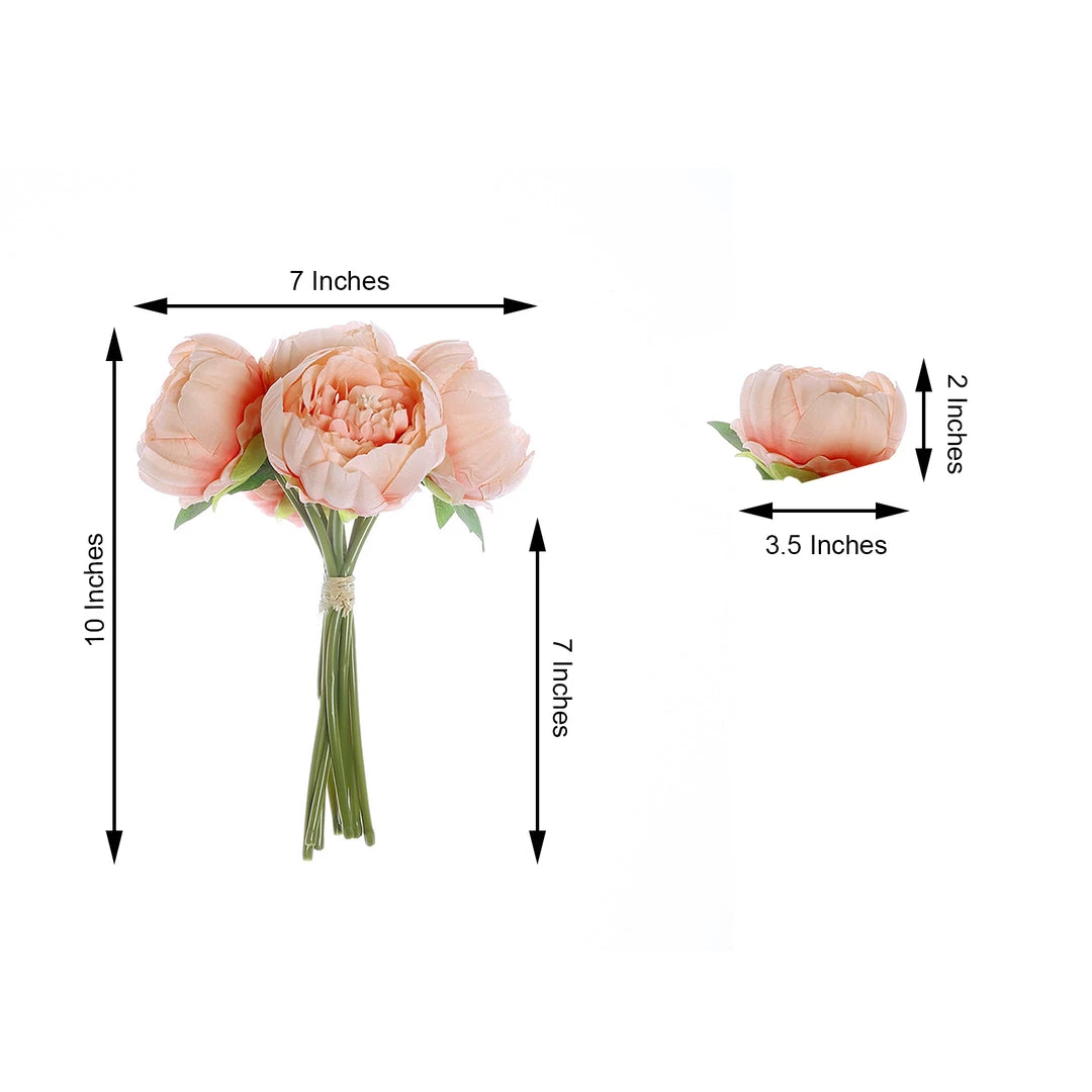 HIER_1130 5 Flower Head Peach Peony Bouquet | Artificial Silk Peonies Spray 3 HIER_1130 5 Flower Head Peach Peony Bouquet | Artificial Silk Peonies Spray