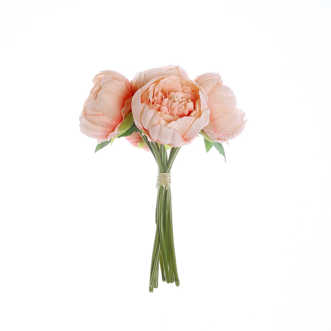 HIER_1130 5 Flower Head Peach Peony Bouquet | Artificial Silk Peonies Spray 14 HIER_1130 5 Flower Head Peach Peony Bouquet | Artificial Silk Peonies Spray