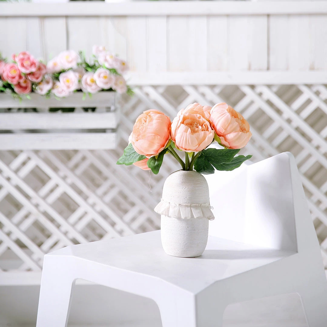 HIER_1130 5 Flower Head Peach Peony Bouquet | Artificial Silk Peonies Spray 8 HIER_1130 5 Flower Head Peach Peony Bouquet | Artificial Silk Peonies Spray