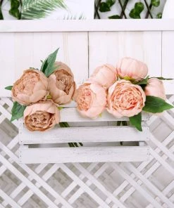 HIER_1130 5 Flower Head Peach Peony Bouquet | Artificial Silk Peonies Spray 22 HIER_1130 5 Flower Head Peach Peony Bouquet | Artificial Silk Peonies Spray