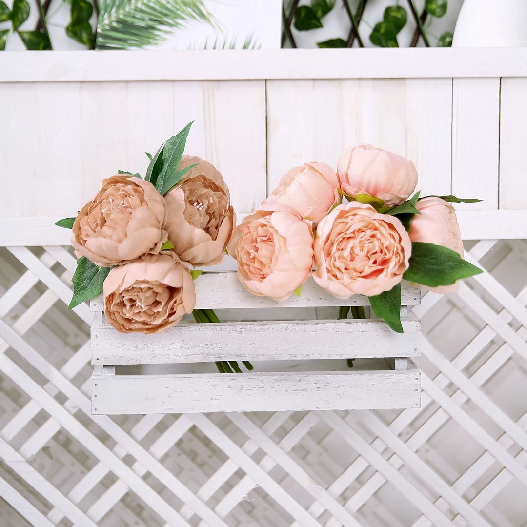 HIER_1130 5 Flower Head Peach Peony Bouquet | Artificial Silk Peonies Spray 9 HIER_1130 5 Flower Head Peach Peony Bouquet | Artificial Silk Peonies Spray