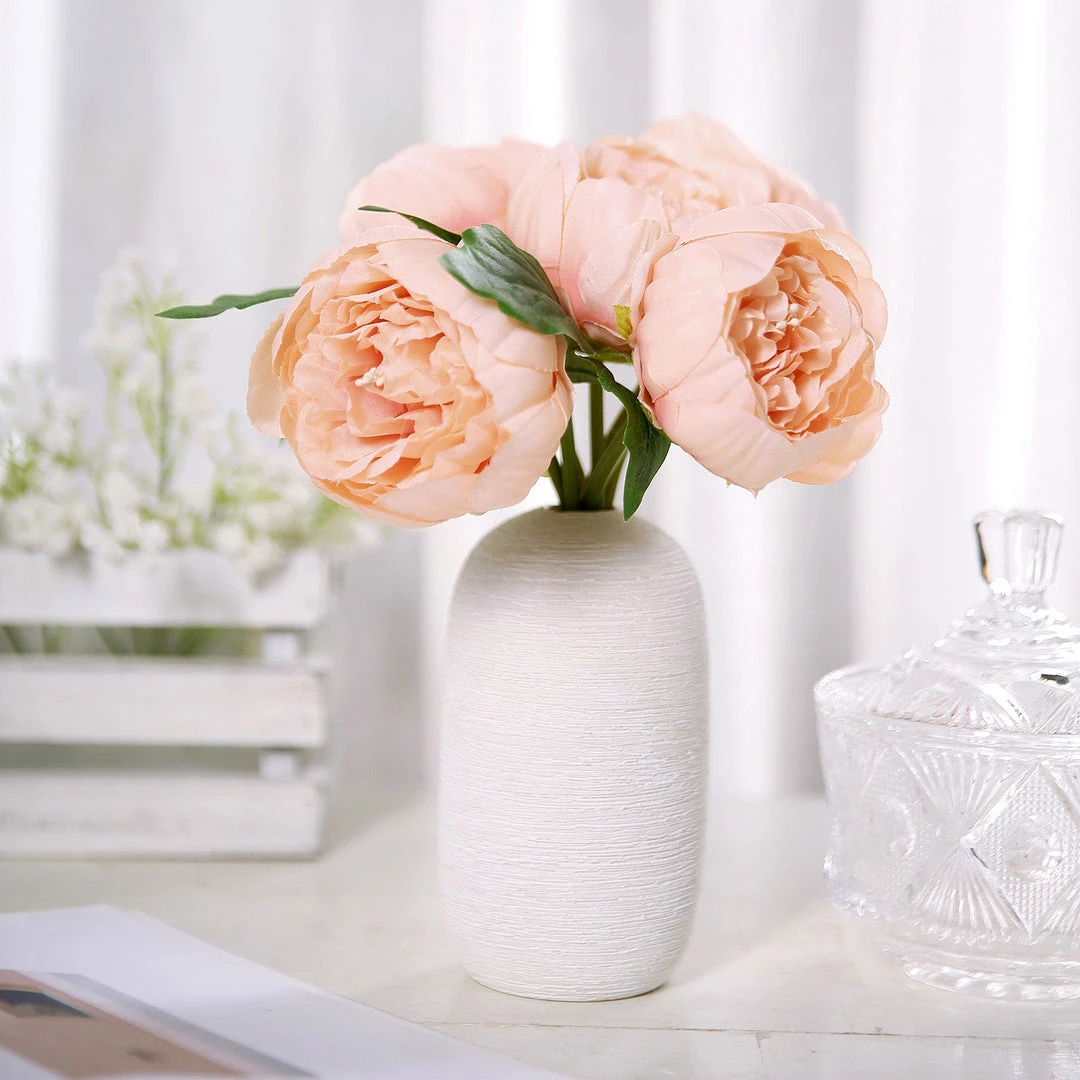 HIER_1130 5 Flower Head Peach Peony Bouquet | Artificial Silk Peonies Spray 10 HIER_1130 5 Flower Head Peach Peony Bouquet | Artificial Silk Peonies Spray