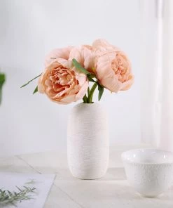 HIER_1130 5 Flower Head Peach Peony Bouquet | Artificial Silk Peonies Spray 25 HIER_1130 5 Flower Head Peach Peony Bouquet | Artificial Silk Peonies Spray