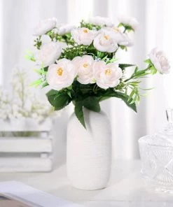 HIER_1130 4 Bushes | Blush/Rose Gold Artificial Silk Peony Flower Bouquet Arrangement Chargers & Centerpieces