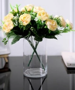 HIER_1130 4 Bushes | Cream Artificial Silk Peony Flower Bouquet Arrangement