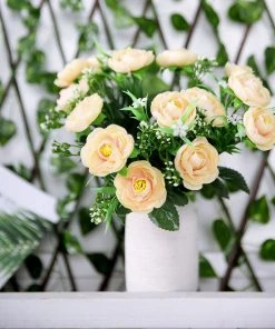 HIER_1130 4 Bushes | Cream Artificial Silk Peony Flower Bouquet Arrangement