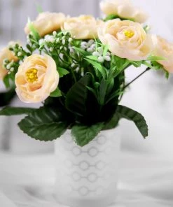 HIER_1130 4 Bushes | Cream Artificial Silk Peony Flower Bouquet Arrangement