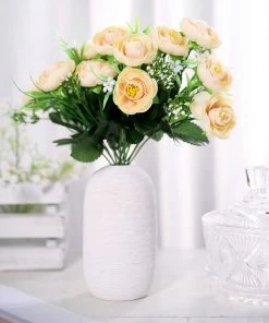 HIER_1130 4 Bushes | Cream Artificial Silk Peony Flower Bouquet Arrangement