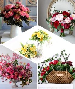 HIER_1130 4 Bushes | Cream Artificial Silk Peony Flower Bouquet Arrangement