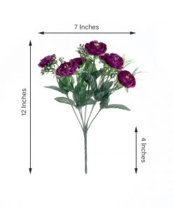 HIER_1130 Chargers & Centerpieces 4 Bushes | Purple Artificial Silk Peony Flower Bouquet Arrangement