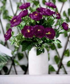 HIER_1130 Chargers & Centerpieces 4 Bushes | Purple Artificial Silk Peony Flower Bouquet Arrangement