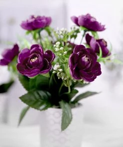 HIER_1130 Chargers & Centerpieces 4 Bushes | Purple Artificial Silk Peony Flower Bouquet Arrangement