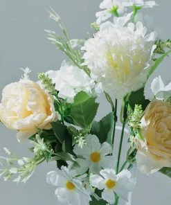 HIER_1130 Chargers & Centerpieces 2 Bouquets | Ivory Artificial Silk Peony Flower Bush Arrangement