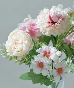 HIER_1130 2 Bouquets | Pink Artificial Silk Peony Flower Bush Arrangement Chargers & Centerpieces