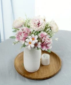 HIER_1130 2 Bouquets | Pink Artificial Silk Peony Flower Bush Arrangement Chargers & Centerpieces