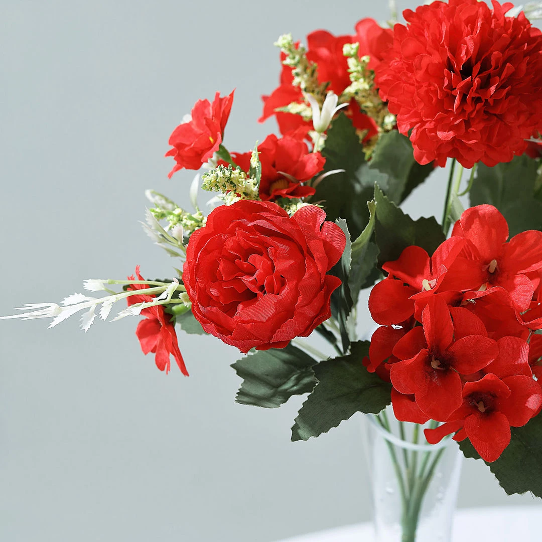 HIER_1130 Chargers & Centerpieces 2 Bouquets | Red Artificial Silk Peony Flower Bush Arrangement 1 HIER_1130 Chargers & Centerpieces 2 Bouquets | Red Artificial Silk Peony Flower Bush Arrangement