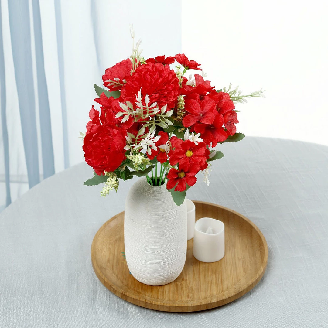 HIER_1130 Chargers & Centerpieces 2 Bouquets | Red Artificial Silk Peony Flower Bush Arrangement 2 HIER_1130 Chargers & Centerpieces 2 Bouquets | Red Artificial Silk Peony Flower Bush Arrangement