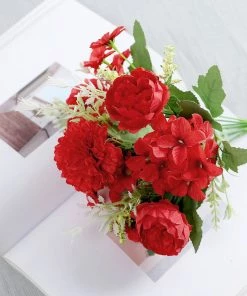 HIER_1130 Chargers & Centerpieces 2 Bouquets | Red Artificial Silk Peony Flower Bush Arrangement 21 HIER_1130 Chargers & Centerpieces 2 Bouquets | Red Artificial Silk Peony Flower Bush Arrangement