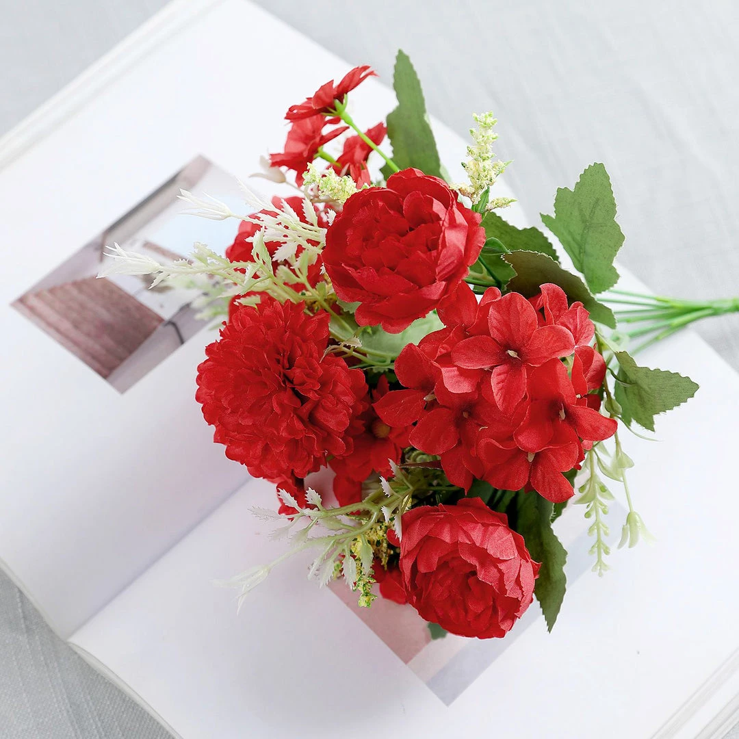 HIER_1130 Chargers & Centerpieces 2 Bouquets | Red Artificial Silk Peony Flower Bush Arrangement 10 HIER_1130 Chargers & Centerpieces 2 Bouquets | Red Artificial Silk Peony Flower Bush Arrangement