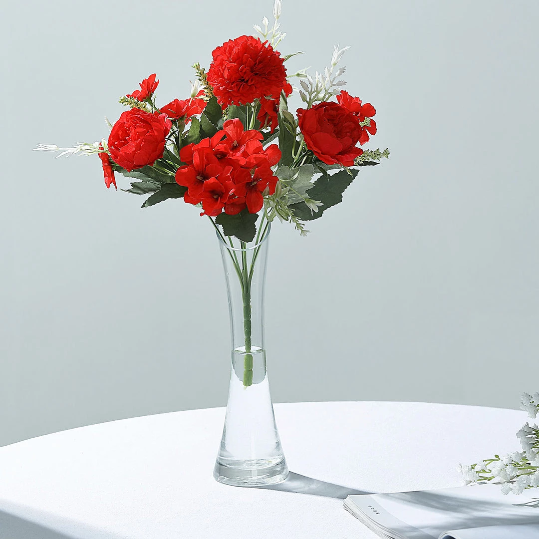 HIER_1130 Chargers & Centerpieces 2 Bouquets | Red Artificial Silk Peony Flower Bush Arrangement 6 HIER_1130 Chargers & Centerpieces 2 Bouquets | Red Artificial Silk Peony Flower Bush Arrangement