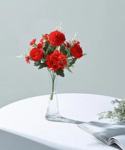 HIER_1130 Chargers & Centerpieces 2 Bouquets | Red Artificial Silk Peony Flower Bush Arrangement 20 HIER_1130 Chargers & Centerpieces 2 Bouquets | Red Artificial Silk Peony Flower Bush Arrangement