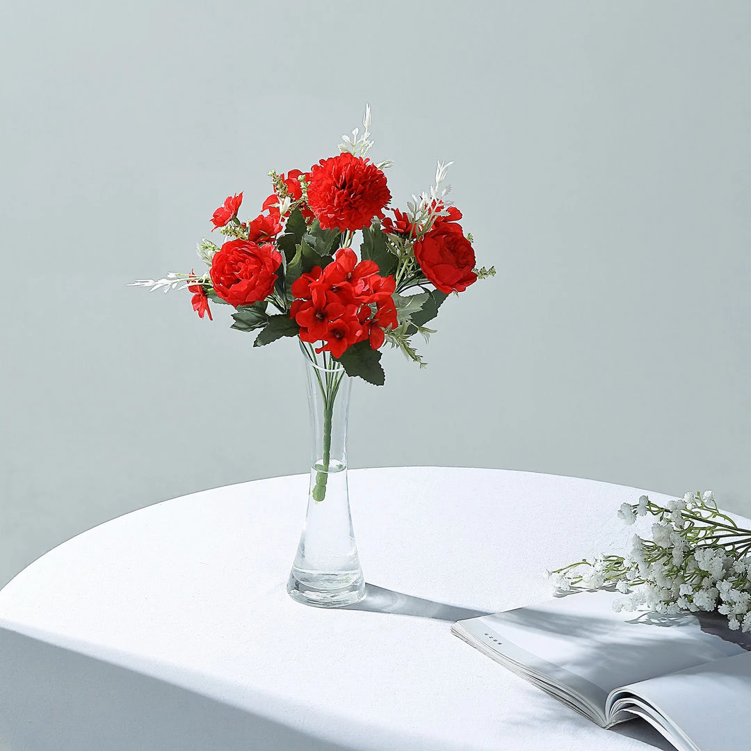 HIER_1130 Chargers & Centerpieces 2 Bouquets | Red Artificial Silk Peony Flower Bush Arrangement 9 HIER_1130 Chargers & Centerpieces 2 Bouquets | Red Artificial Silk Peony Flower Bush Arrangement