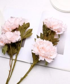 HIER_1130 2 Bushes | 29" Tall Blush/Rose Gold Artificial Silk Peony Flower Bouquets