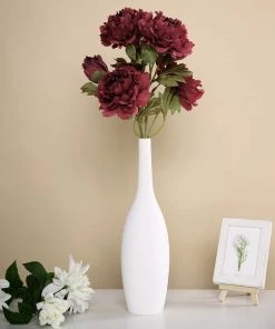 HIER_1130 2 Bushes | 29" Tall Burgundy Artificial Silk Peony Flower Bouquets Artificial Peony 18 HIER_1130 2 Bushes | 29