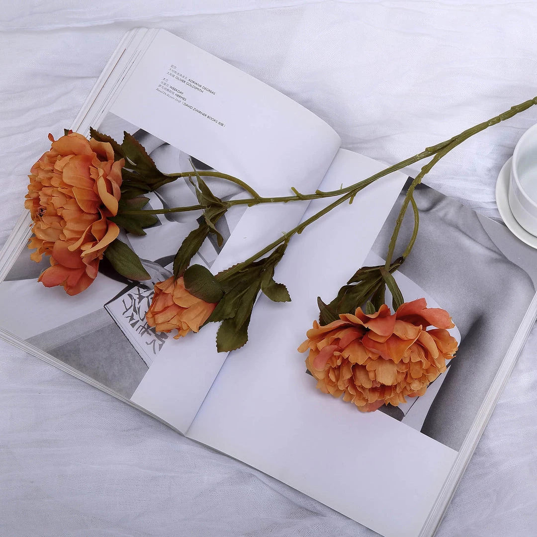 HIER_1130 2 Bushes | 29" Tall Orange Artificial Silk Peony Flower Bouquets 2 HIER_1130 2 Bushes | 29" Tall Orange Artificial Silk Peony Flower Bouquets