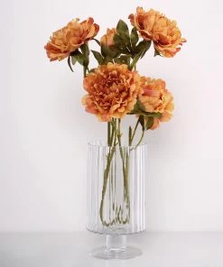 HIER_1130 2 Bushes | 29" Tall Orange Artificial Silk Peony Flower Bouquets
