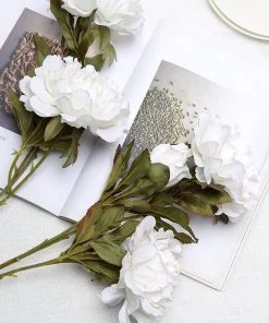 HIER_1130 2 Bushes | 29" Tall White Artificial Silk Peony Flower Bouquets