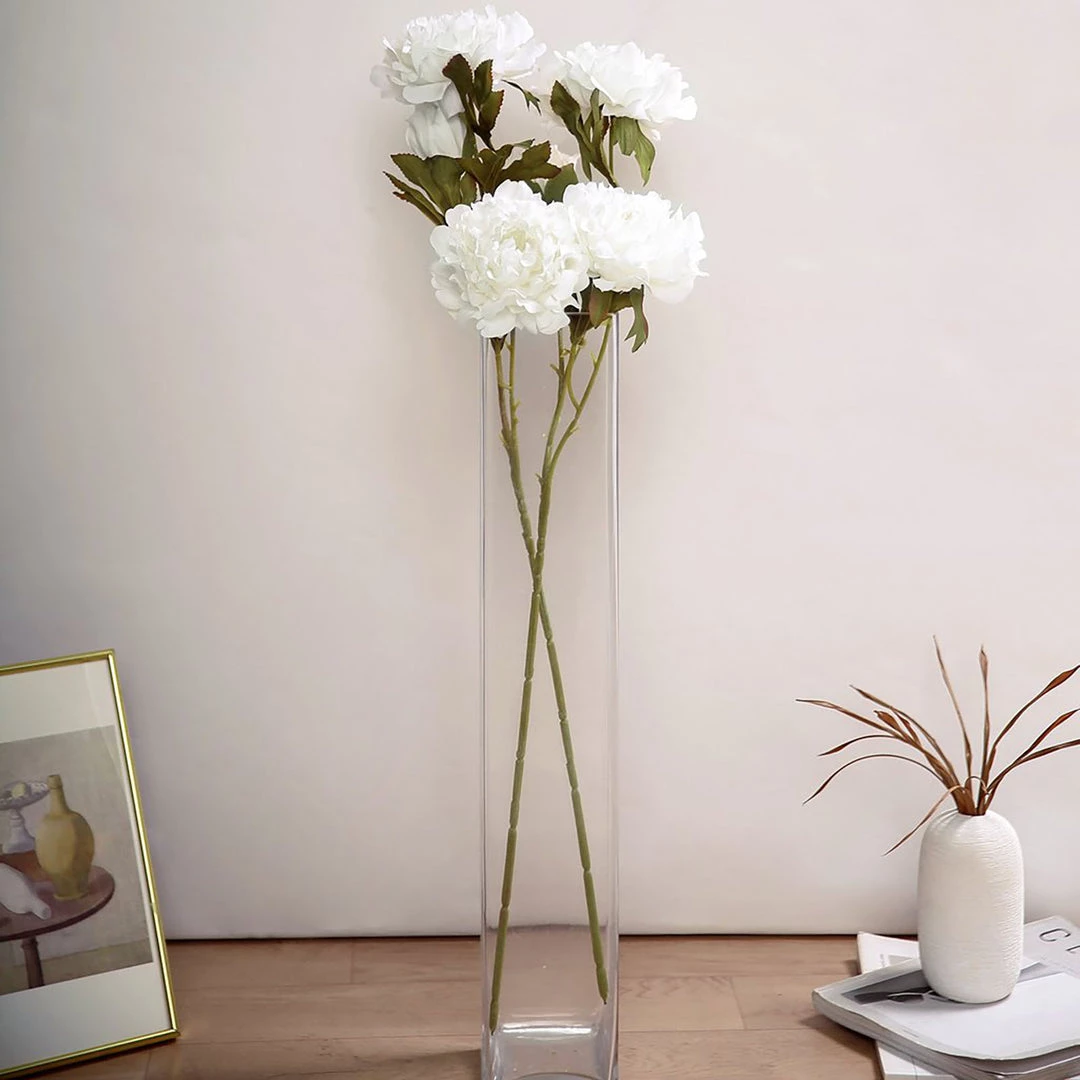 HIER_1130 2 Bushes | 29" Tall White Artificial Silk Peony Flower Bouquets 6 HIER_1130 2 Bushes | 29" Tall White Artificial Silk Peony Flower Bouquets