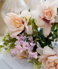 HIER_1140 3 Bushes | 11" Blush/Rose Gold Artificial Silk Peony Flower Bouquet Arrangement