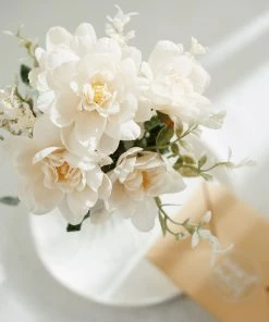 HIER_1140 3 Bushes | 11" Cream Artificial Silk Peony Flower Bouquet Arrangement Chargers & Centerpieces