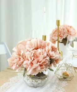 HIER_1130 2 Bushes | 17" Dusty Rose Artificial Silk Peony Flower Bouquets, Real Touch Peonies Spray Artificial Flower & Plants