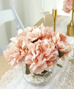 HIER_1130 2 Bushes | 17" Dusty Rose Artificial Silk Peony Flower Bouquets, Real Touch Peonies Spray Artificial Flower & Plants