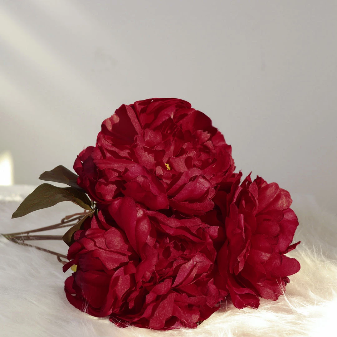 HIER_1130 2 Bushes | 17" Burgundy Artificial Silk Peony Flower Bouquets, Real Touch Peonies Spray Artificial Peony 2 HIER_1130 2 Bushes | 17" Burgundy Artificial Silk Peony Flower Bouquets, Real Touch Peonies Spray Artificial Peony