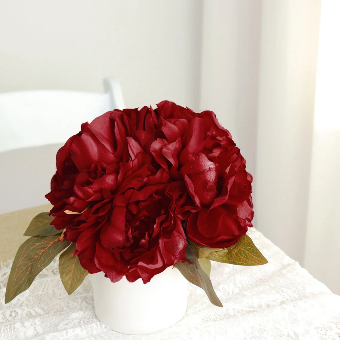 HIER_1130 2 Bushes | 17" Burgundy Artificial Silk Peony Flower Bouquets, Real Touch Peonies Spray Artificial Peony 13 HIER_1130 2 Bushes | 17" Burgundy Artificial Silk Peony Flower Bouquets, Real Touch Peonies Spray Artificial Peony
