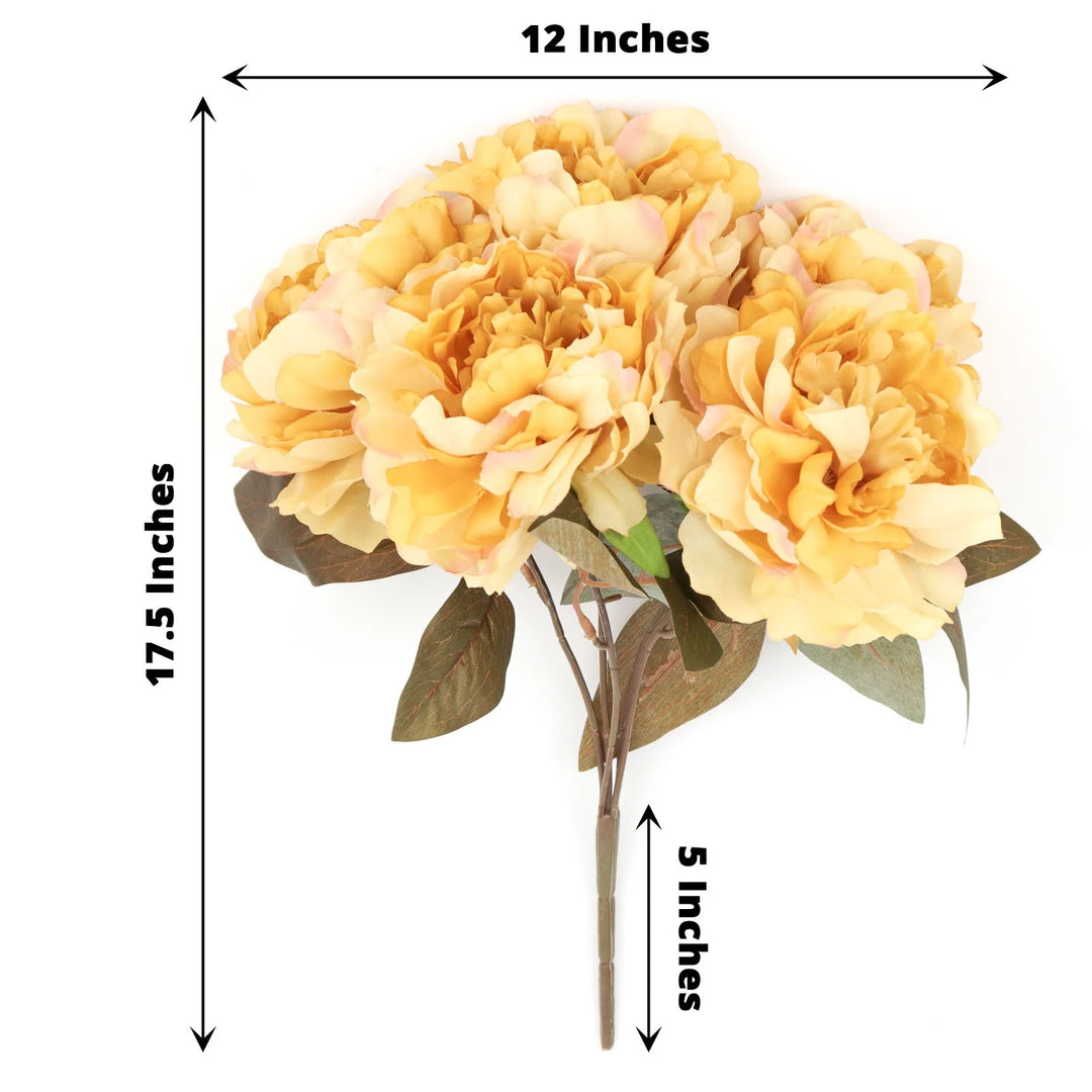HIER_1130 2 Bushes | 17" Gold Artificial Silk Peony Flower Bouquets, Real Touch Peonies Spray Artificial Peony 3 HIER_1130 2 Bushes | 17" Gold Artificial Silk Peony Flower Bouquets, Real Touch Peonies Spray Artificial Peony