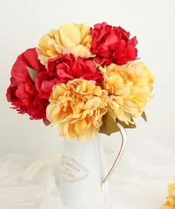 HIER_1130 2 Bushes | 17" Gold Artificial Silk Peony Flower Bouquets, Real Touch Peonies Spray Artificial Peony 23 HIER_1130 2 Bushes | 17