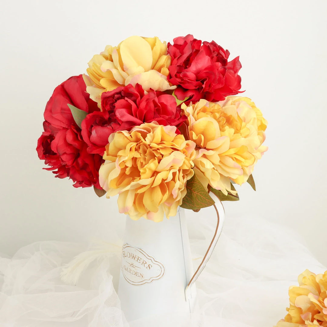 HIER_1130 2 Bushes | 17" Gold Artificial Silk Peony Flower Bouquets, Real Touch Peonies Spray Artificial Peony 7 HIER_1130 2 Bushes | 17" Gold Artificial Silk Peony Flower Bouquets, Real Touch Peonies Spray Artificial Peony
