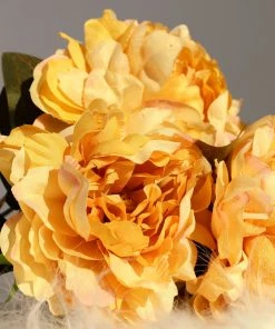 HIER_1130 2 Bushes | 17" Gold Artificial Silk Peony Flower Bouquets, Real Touch Peonies Spray Artificial Peony 24 HIER_1130 2 Bushes | 17
