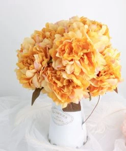 HIER_1130 2 Bushes | 17" Gold Artificial Silk Peony Flower Bouquets, Real Touch Peonies Spray Artificial Peony 25 HIER_1130 2 Bushes | 17