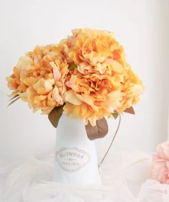 HIER_1130 2 Bushes | 17" Gold Artificial Silk Peony Flower Bouquets, Real Touch Peonies Spray Artificial Peony 26 HIER_1130 2 Bushes | 17