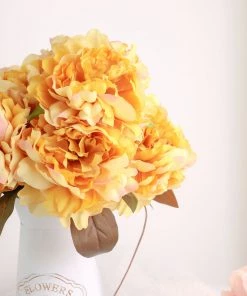 HIER_1130 2 Bushes | 17" Gold Artificial Silk Peony Flower Bouquets, Real Touch Peonies Spray Artificial Peony 27 HIER_1130 2 Bushes | 17